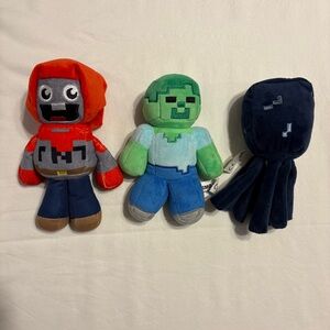 Plush Characters Bundle - Minecraft Squid, Minecraft Zombie, Tube Heroes TNT